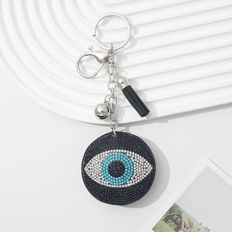 Blue Eye Shape Crystal Pandent Velvet Rhinestone Keychain  For Women Bag Gift With Aolly Key Ring Jewelrt Accessories - view 5
