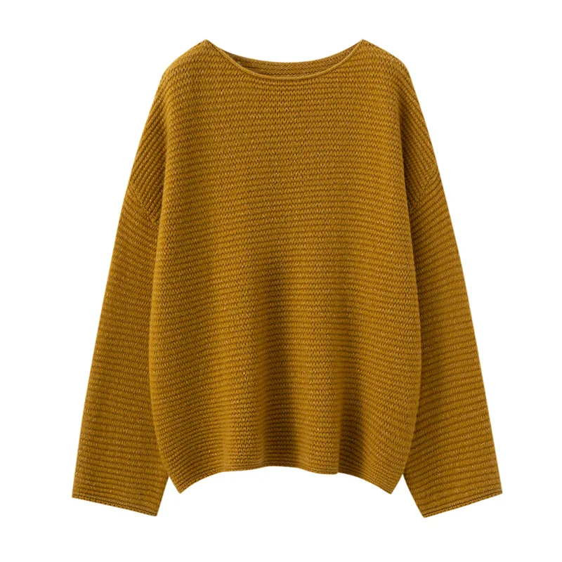 

High-end 100% Pure Cashmere Pulllover Swearter Women Autumn Winter Light Luxury O-neck Golden Thick Soild Lazy Style Tops