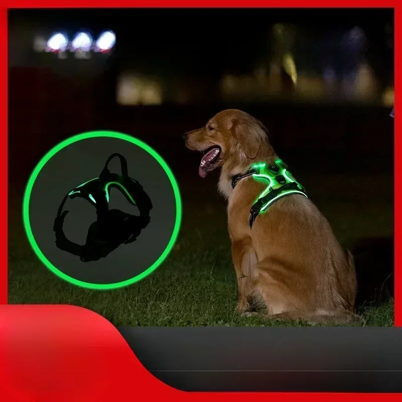 

LED Lights Up Dog Chest Harness Vest Style Traction Rope Can Adjust Their Flashing Lights and Walk A Dogs At Night Cats Pet Rope