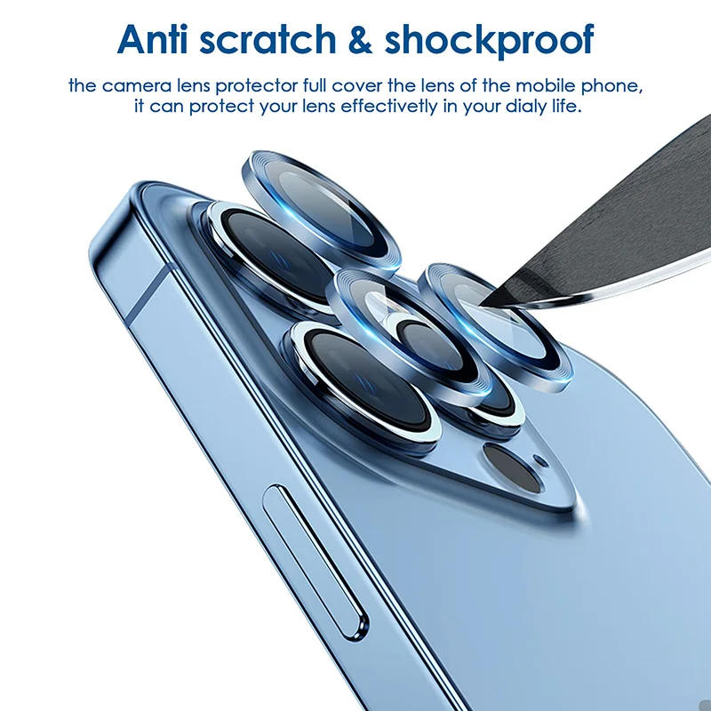 Camera Lens Protector For iPhone 11 12 13 14 15 Pro Max 13 Mini Metal Ring Protector Glass Camera Lens For iPhone 14 15 Pro Plus