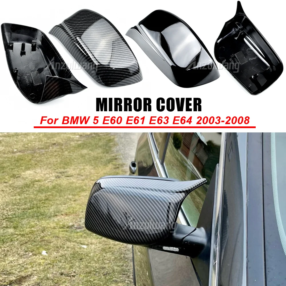 Carbon Fiber Look Black Rearview Side Mirror cover Caps for BMW 5 Series E60 E61 E63 E64 2004-2008 520i 525i 528i 528xi 530i