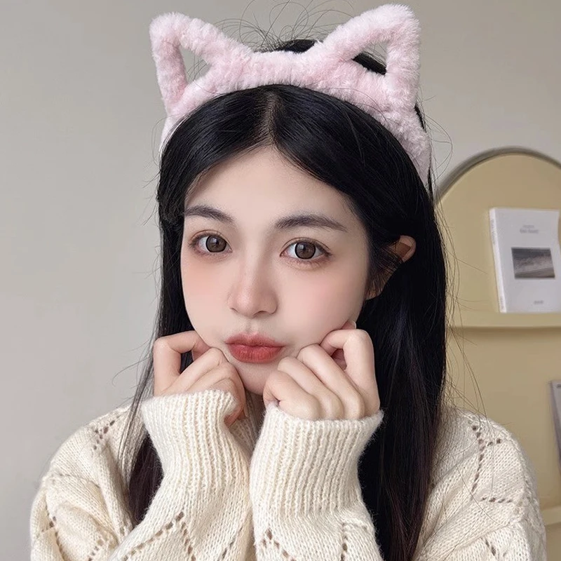 1pc hollow cat ears hairband girl heart hairpin cute plush headband wash face mask hairband hair tie clip