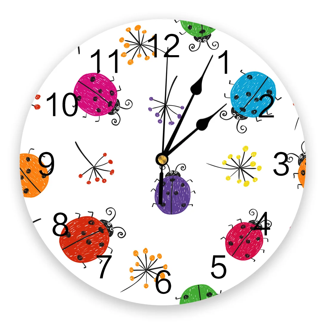 Ladybug Cartoon Wall Clocks Brief Design Silent Home Cafe Office Wall Decor Clocks for Kitchen Wall Art Large Wall Clocks 25cm