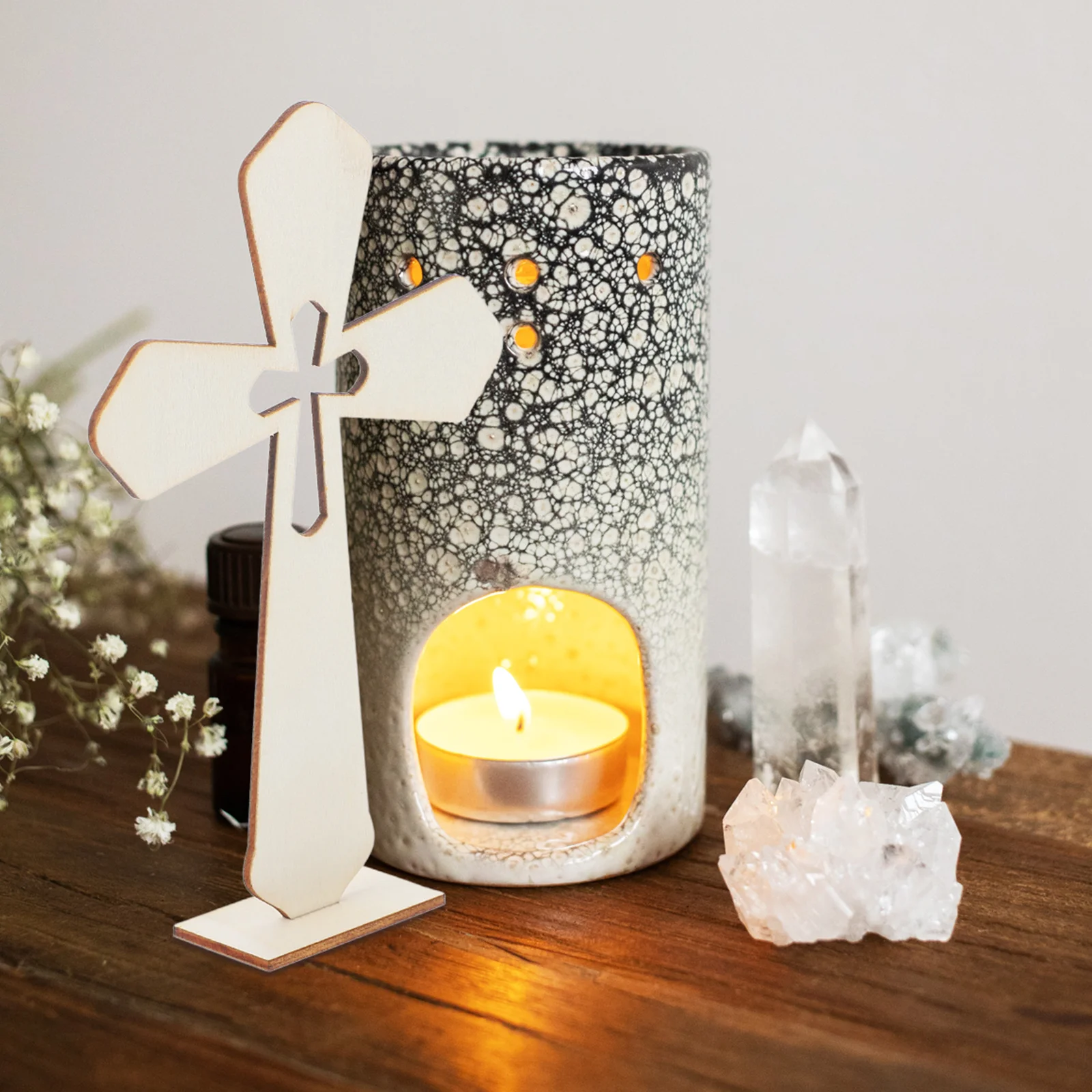 

10pcs Wooden Cross Ornament 3D Carved Natural Wood Craft Religious Decor For Home Desk Tabletop Indoor Decoration Party