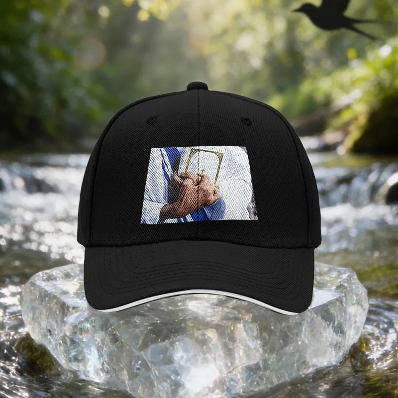 Elderly for Man Holding Bible and Praying Hand Sandwich Baseball Cap, Unisex, Simple, Lightweight, and Adjustable Outdoor Sun Ha