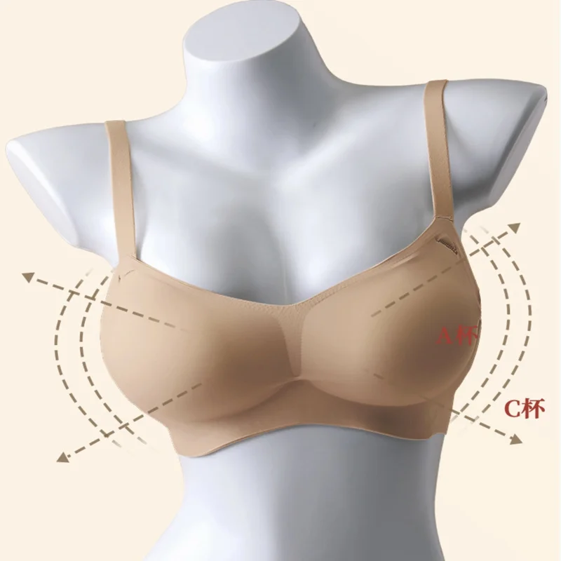 Comics Outward Expansion Round Chest Underwear Women's Small Chest Gathered Thickened Bra Seamless Chest Big Waist Thin Bra