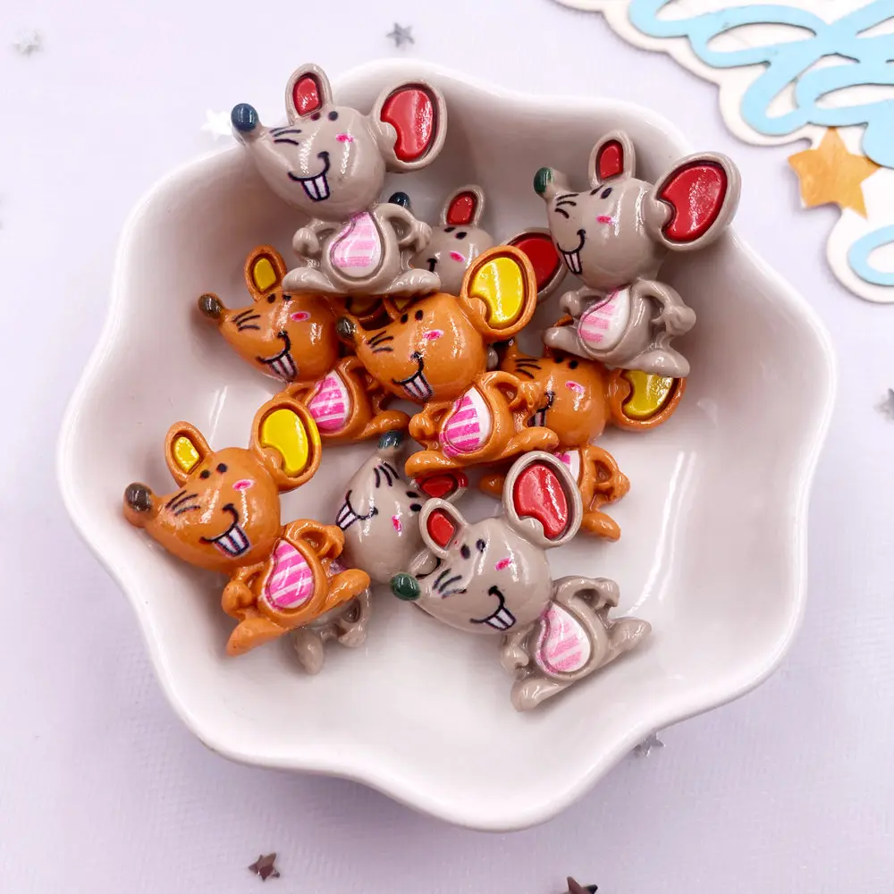 Hand Painted Mix Resin Kawaii Colorful Little Mouse Flat back Stone Scrapbook 12pcs DIY Gift  Decor Home Figurine Crafts OF893