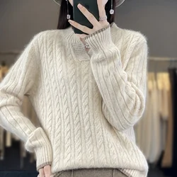 RONGNI brand 100% pure Mink Wool sweater, fashionable and minimalist, computer knitted O-neck, long sleeved women's new pullover