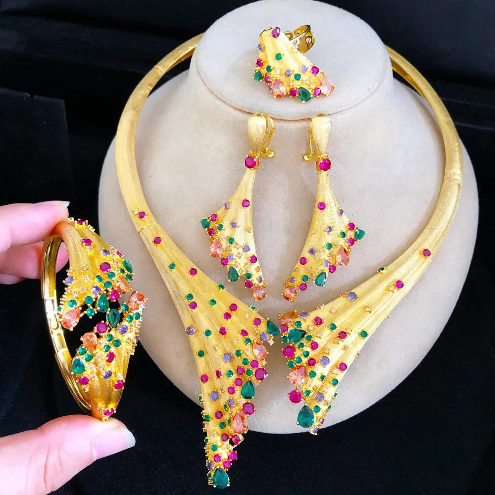 

Soramoore Noble Bridal Wedding Jewelry Sets Necklace Bangle Earrings Ring 4 PCS for Women Jewelry Sets High Quality Accessories