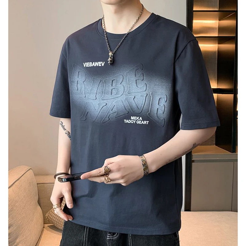 

Fashion O-Neck Casual Printed Letter T-Shirts Men's Clothing 2025 Summer New Loose Short Sleeve All-match Tops Punk Tee Shirt