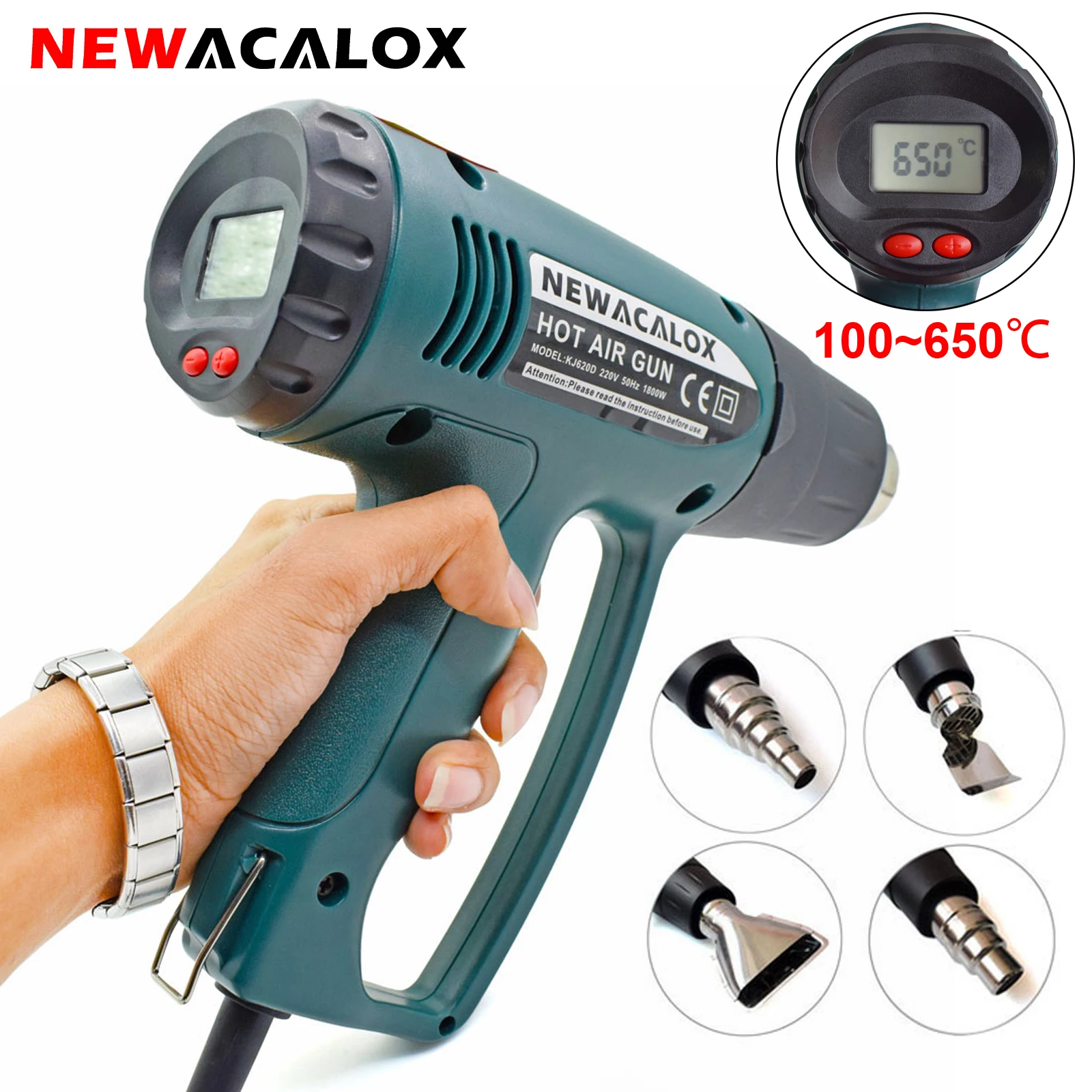 NEWACALOX Heat Gun,Variable Temperature Settings 100~650℃ Fast Heat Hot Air Gun for Vinyl Wrap, Crafts, Shrink Tubing