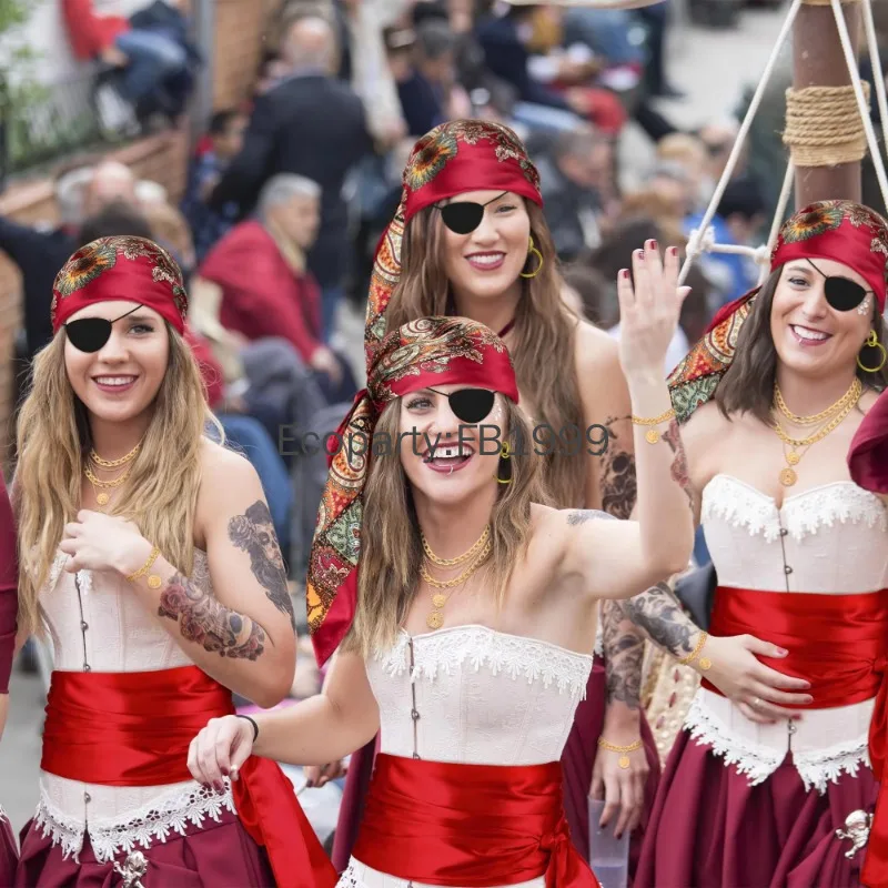 5 Stück Piraten-Kostüm-Zubehör für Damen und Herren, Retro-Kapitän, Pirat, Cosplay, Kopftuch, Halskette, Set, Halloween-Party, Kostüm-Requisiten