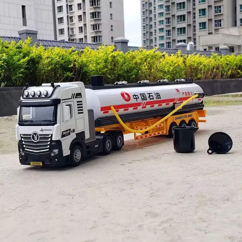 1/50 Alloy Oil Tank Truck Model Diecast Metal Gasoline Petroleum Transport Vehicle Car Model Sound Light Simulation Toy Gift