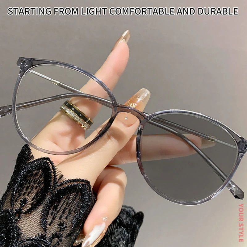 Photochromic Custom Prescription Eyeglasses for Men Women, Retro Anti Blue Light Eyewear, All-match Makeup Glasses