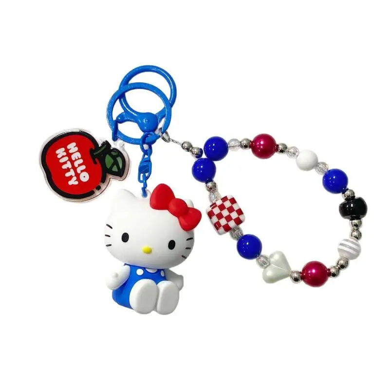 Sanrio Hello Kitty Beaded Keychain Cute Cartoon Charm for Keys Bags Purse Backpack 3D Acrylic Pendant Gift for Girls Accessories