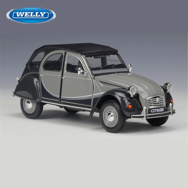 Welly 1:24 시트로엥 2CV 6 찰스턴 합금 스포츠카 모델 다이캐스트 금속 장난감, 클래식 레트로 자동차 모델 컬렉션, 어린이 선물