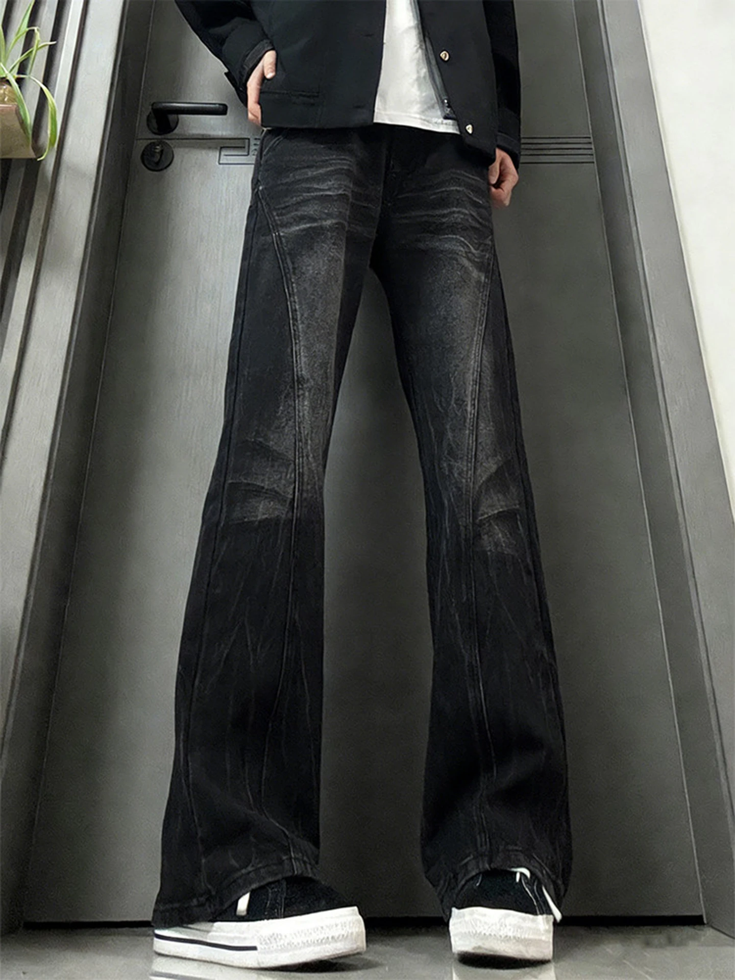 

Мужские джинсы Slim Fit в американском стиле с боковыми вставками и принтом в виде молнии, супермодные, прямого кроя, свободные