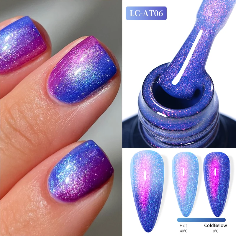 LILYCUTE Auroras Thermal Gel Nail Polish Semi Permanent Blue Purple Nail Art Glitter Temperature Colors Changing UV Gel Polish