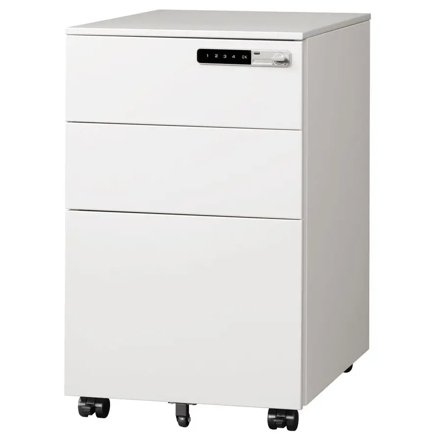 3 Drawer File Cabinet with Combination LockFully Assembled Metal Filling Cabinet Except Wheels, Mobile Under Desk File Cabinets