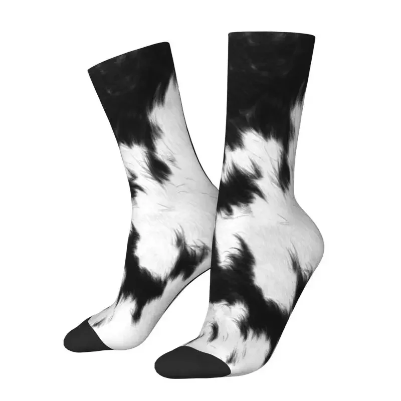 Cute Cowhide Leather Socks Men Women Warm 3D Printing Animal Hide Texture Sports Football Crew Socks