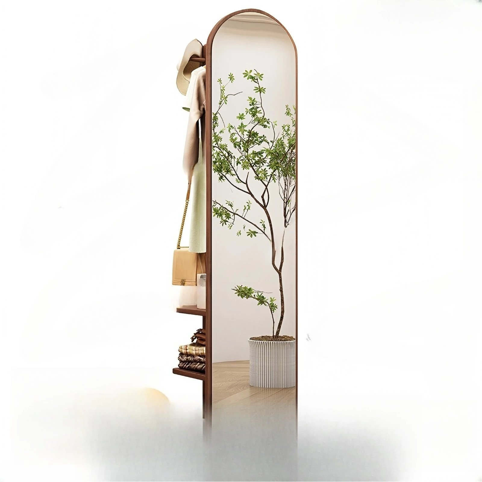 

Solid wood rotating full-length mirror, integrated coat rack, floor-to-ceiling, bedroom and home multi-function