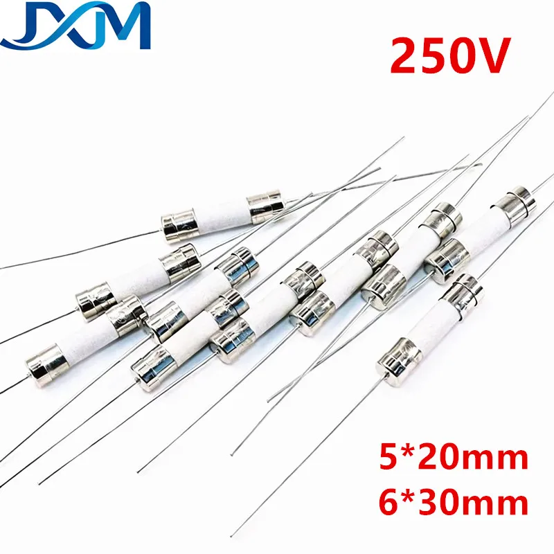 10pcs/lot 5*20mm/6*30mm Ceramic Fuse with Pins Fast Break 0.5A~30A 250V 1A 1.5A 2A 3.15A 4A 5A 6A 6.3A 8A 10A 12A 15A 16A 20A 25