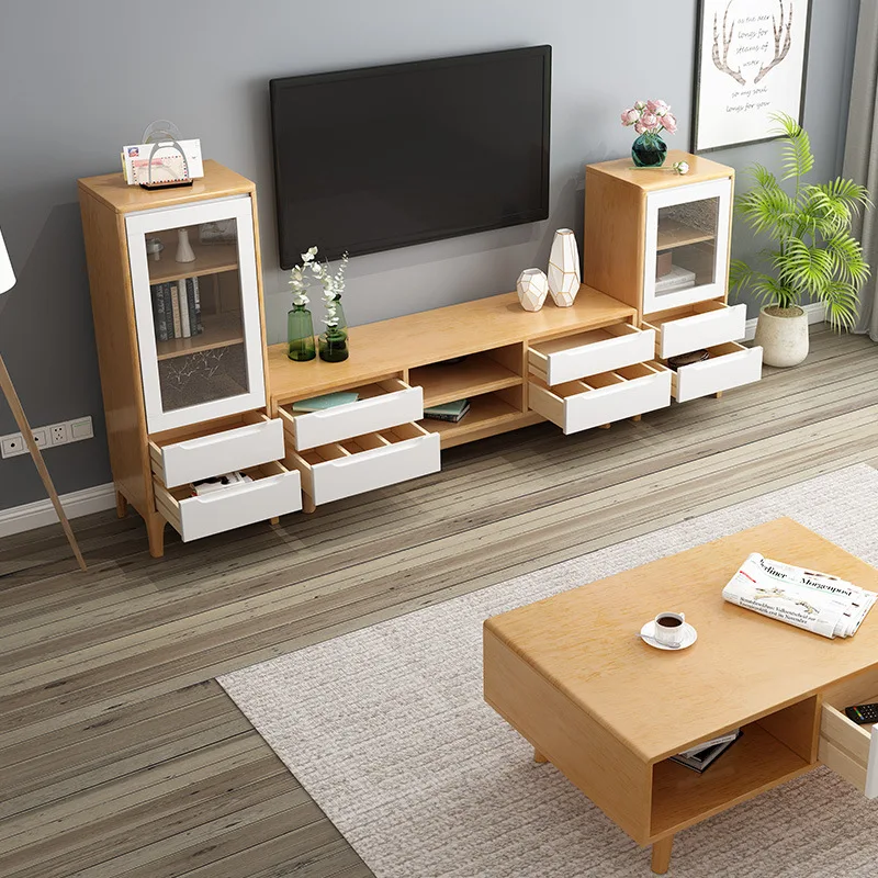 Nordic, solid wood, TV cabinet, coffee table, combination, modern, simple, small apartment