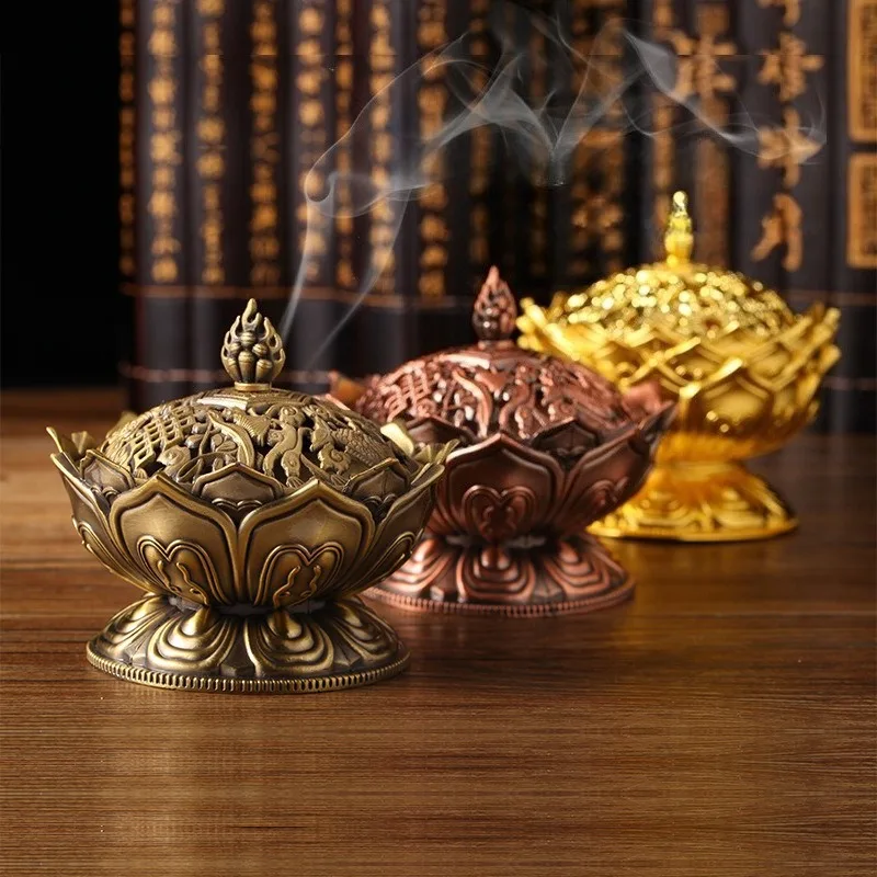 1Pc Lotus Flower Incense Burner Buddhism Buddha Holder Brass Mini Sandalwood Censer Incense Metal Craft Home Decoration