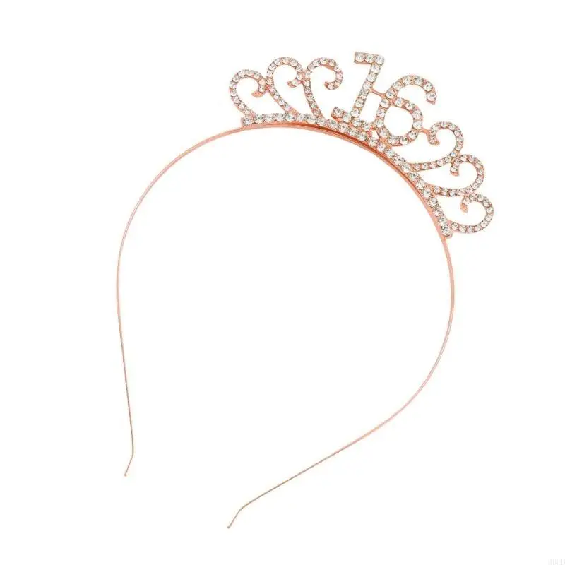 M6CD 블링 블링 브라이트 16 머리띠 여성용 퀸 헤드 피스 헤어 밴드 우아한 16 번째 생일 arty Hair Hoop Birthday Girl