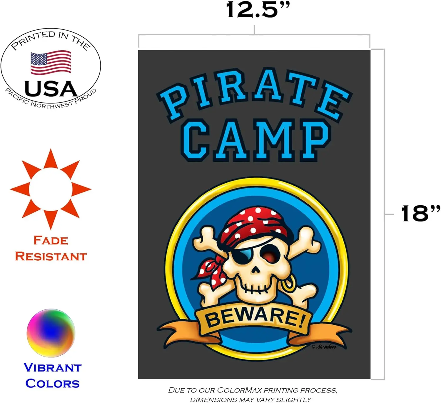 Toland Home Garden 119502 Pirate Camp summer Flag 12x18 Inch Double Sided for Outdoor Pirates House Yard Decoration