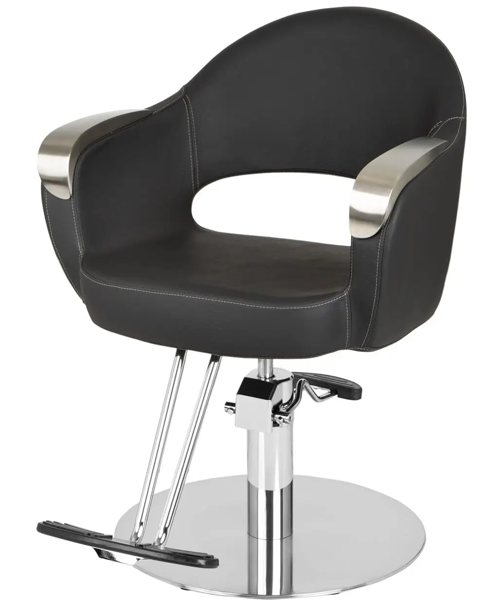Silver Salon Styling Chair Hydraulic Flat Base Chrome Arms, Customized