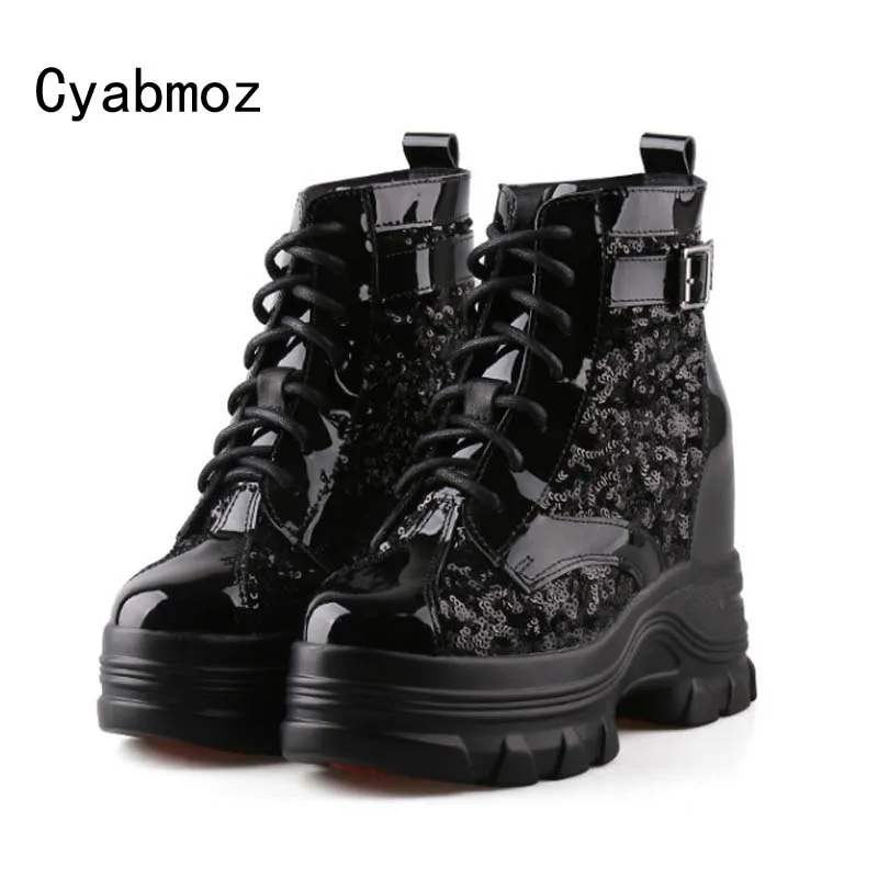 

Women High Top Sneakers Buckle Height Increasing Wedges High Heels Fashion Bling Bling Sequins Casual Shoes Comfortable Pumps