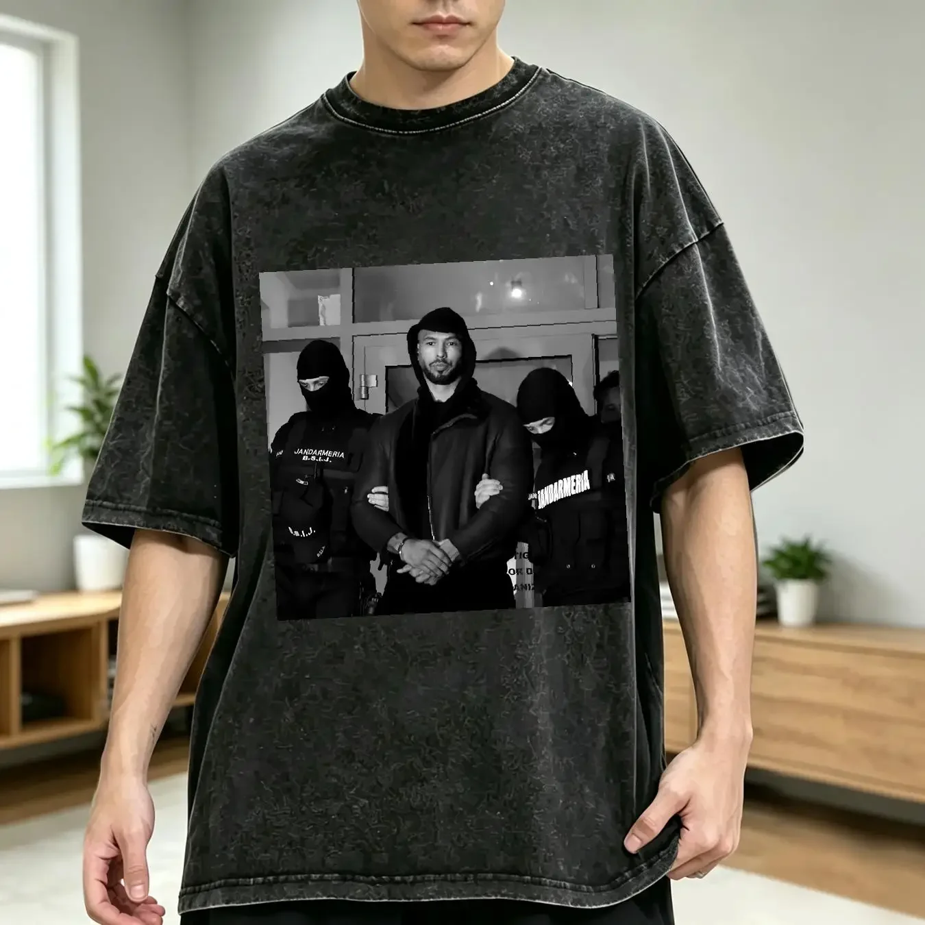 washed T Shirt ANDREW TATE ARREST TOP G long or short sleeves vintage Washed streetwear Slightly graphic homme Casual Unisex
