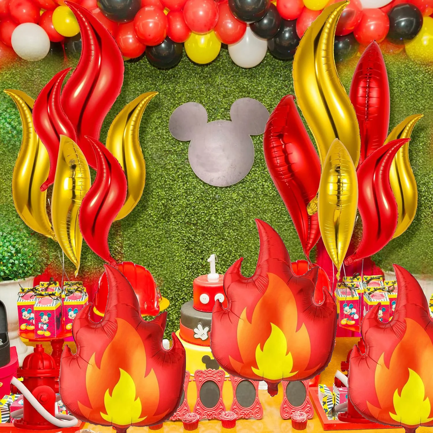 18pcs Red Gold Flame S-shaped Aluminum Film Balloon Set Firefighter Theme Birthday Party Decoration