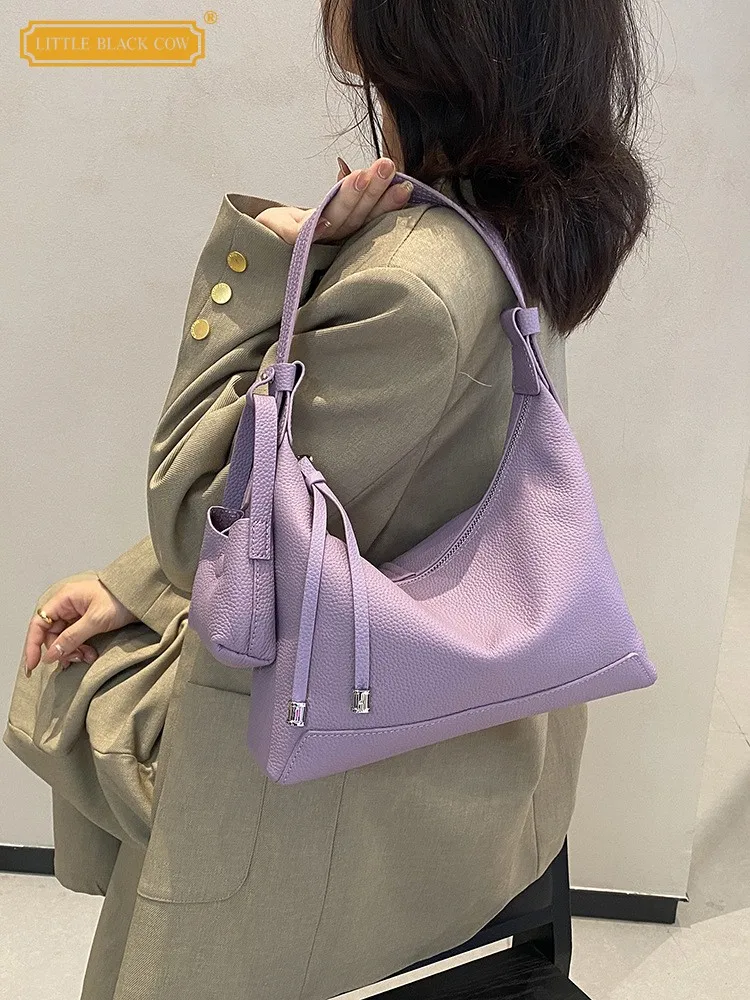 

Female Versatile Casual Soft Leather Shoulder Bag Zipper Cowhide Leather Crossbody Bag Elegant Ladies Designer Underarm Bags