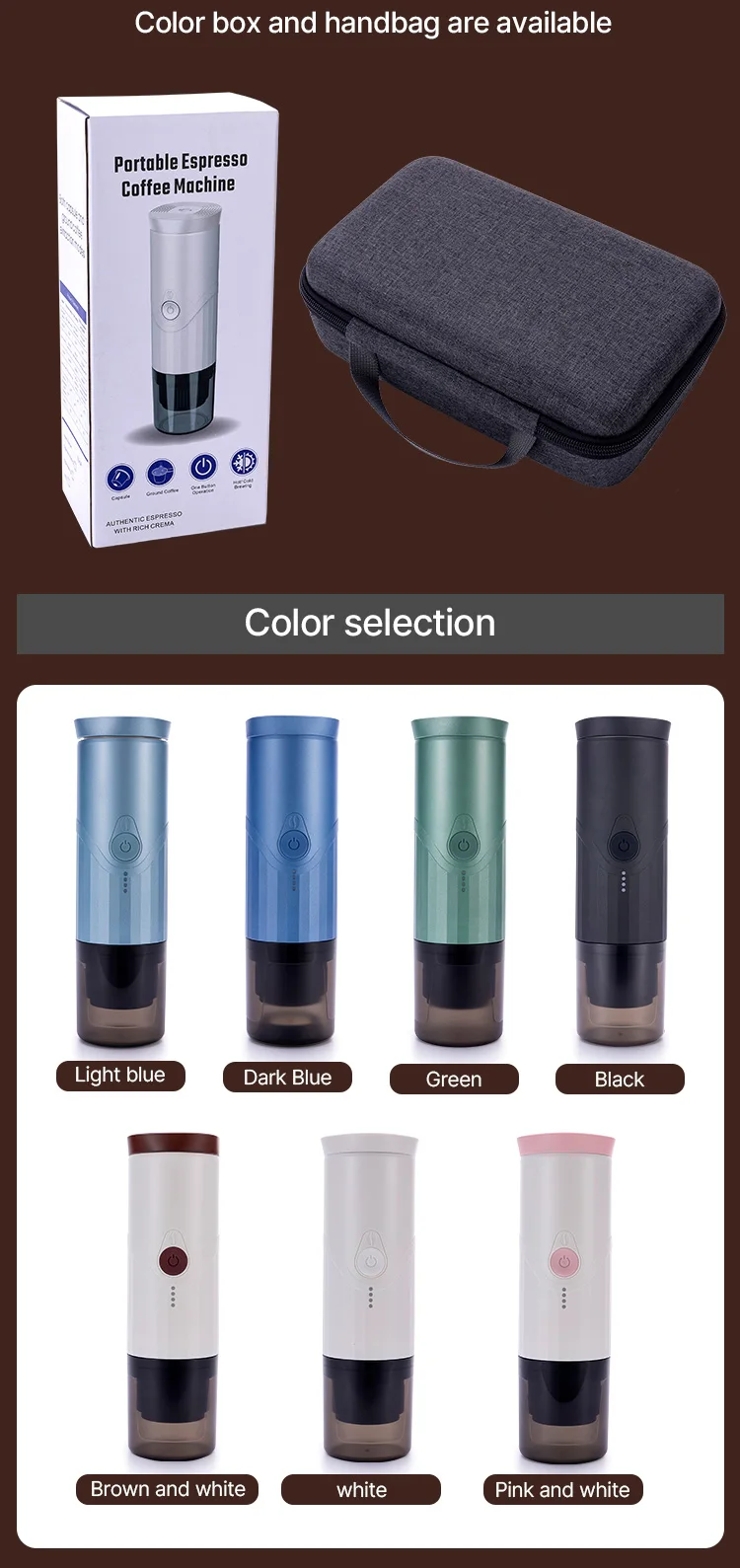 Electric portable coffee maker espresso coffee machine usb cable and stainless steel coffee capsule making machine