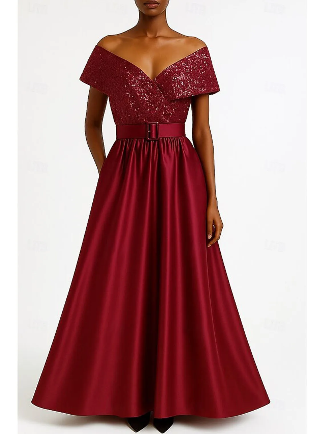 Elegante vestido de noche de graduación de una línea con hombros descubiertos, manga corta, lentejuelas de satén, largo hasta el suelo, vestido de invitados de boda, personalizado gratis 2025