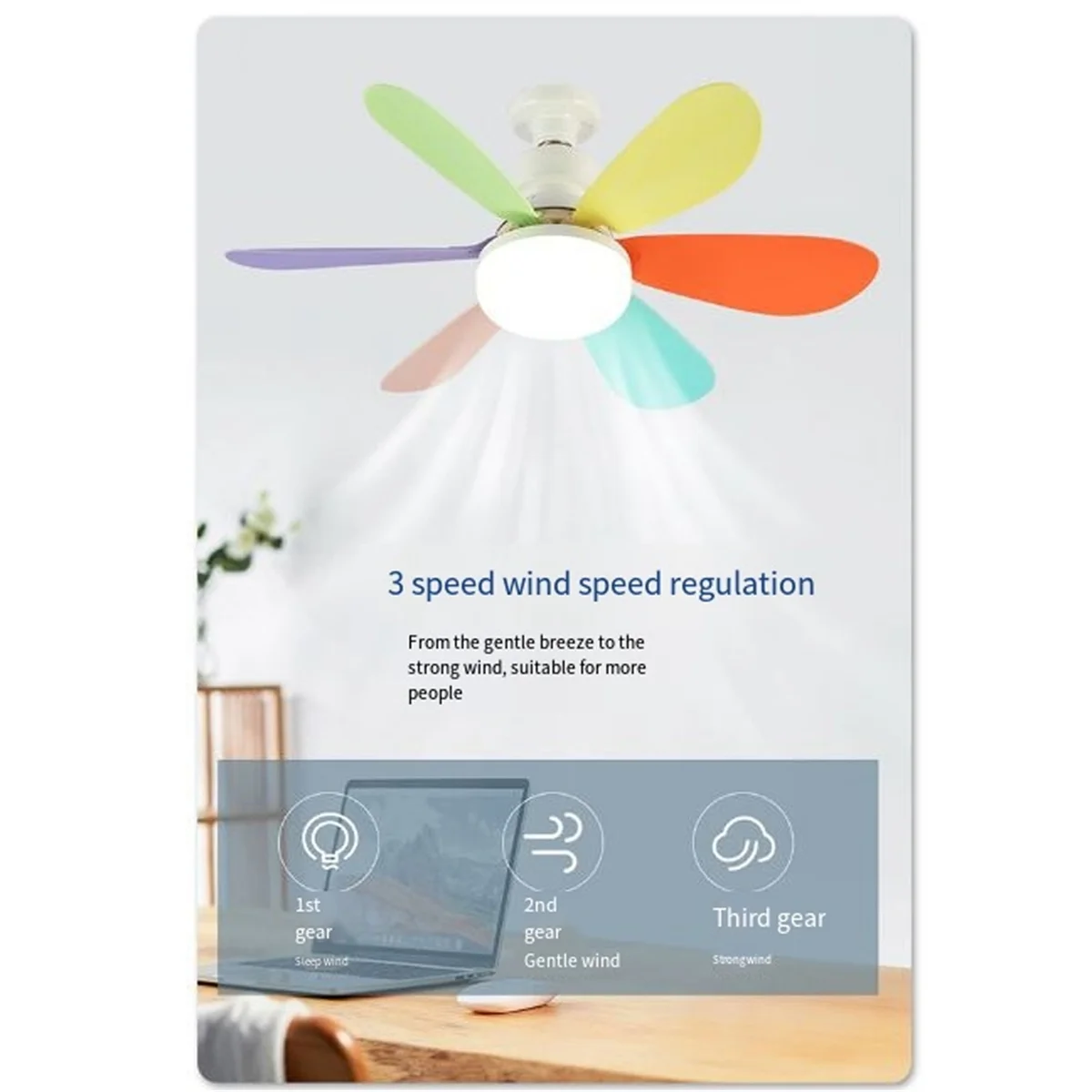 Ventilador de techo silencioso con Control remoto, lámpara LED E27, Base Iintelligent, para dormitorio y sala de estar