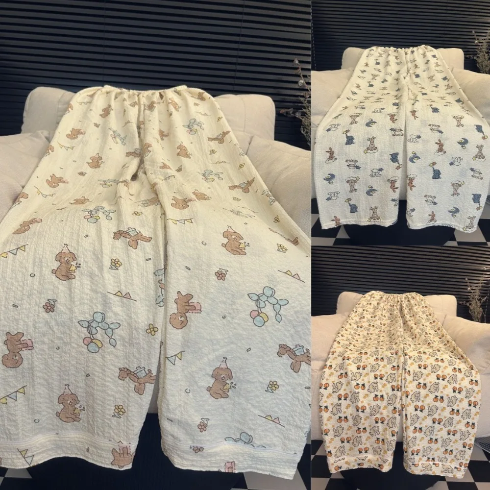 Comfortable High Waist Cartoon Pants Bear Rabbit Animal Sleepwear Women Nightwear Wide Leg Girl's Trousers Students