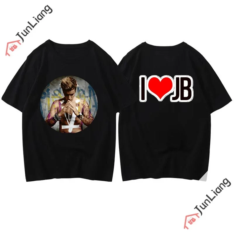 Hip Hop Rapper Singer Justin Bieber T-shirt Men Women 2023 Tee Street Loose Fitting Casual Fashion Short Sleeved Men's T Shirts