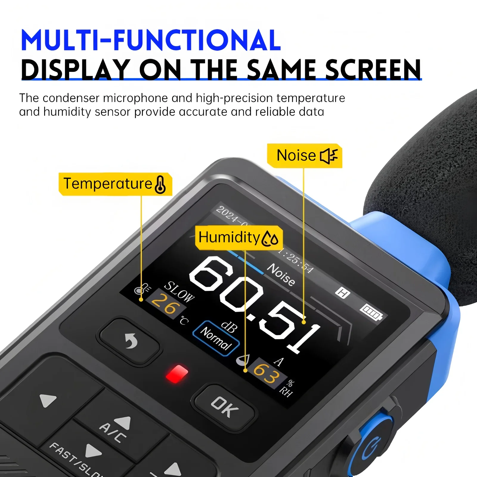 FNIRSI FDM-02 مقياس الضوضاء الرقمي عالي الدقة يده مستوى الصوت متر المهنية كاشف الصوت البيئة الصناعية