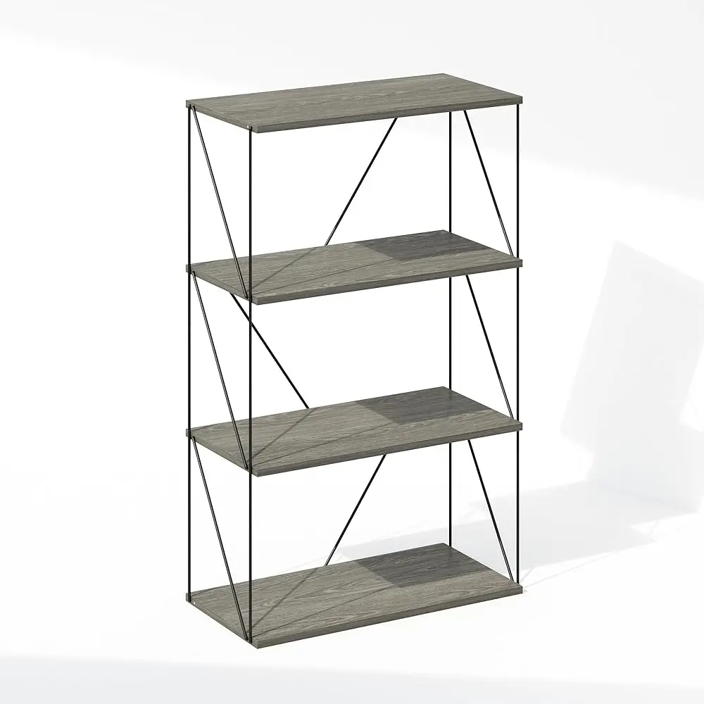 

Rata 4-Tier Industrial Multipurpose Flat Base Bookshelf, Bookcase With Metal Frame, French Oak Grey