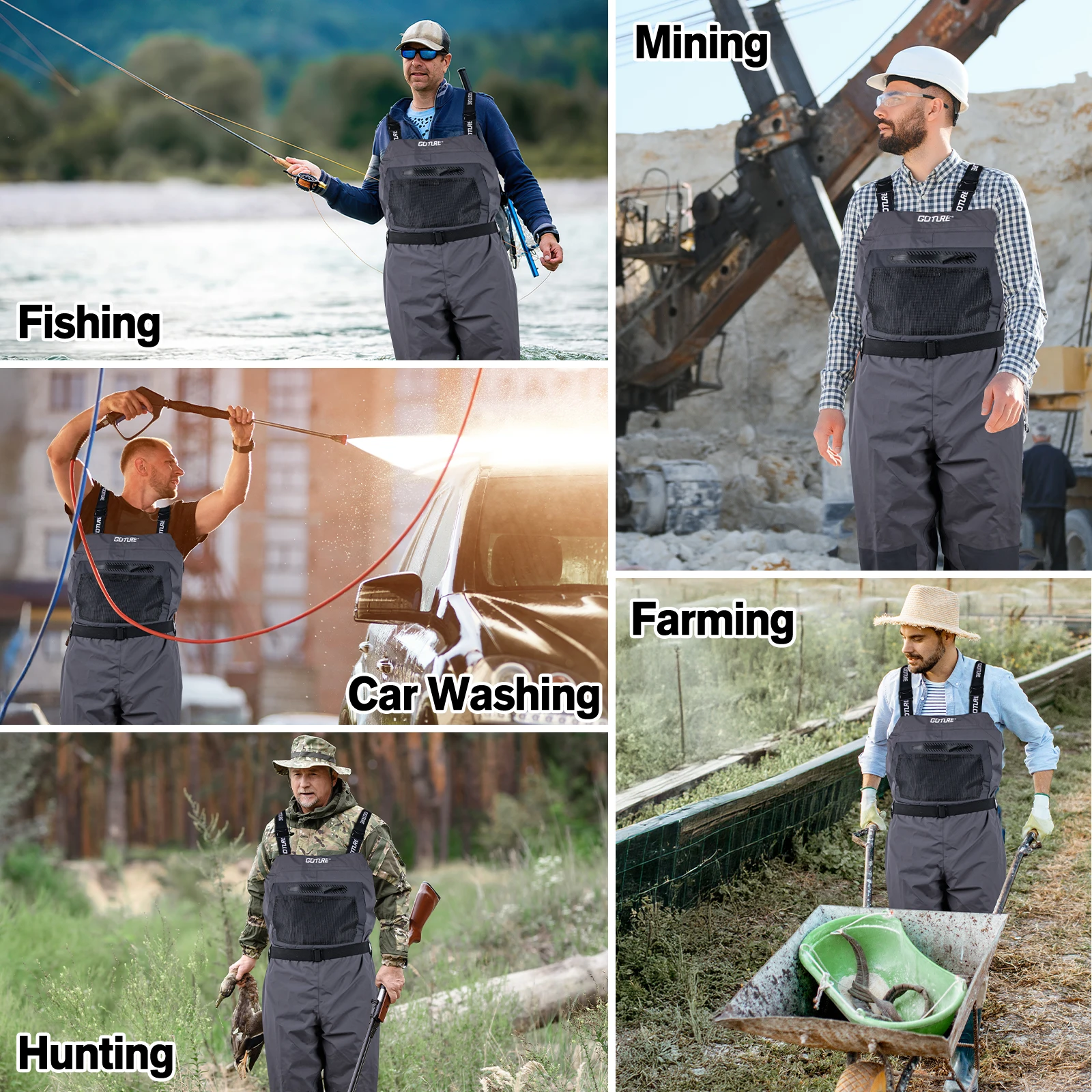 Goture Chest Waders with Front Zipper Closure, Waterproof Breathable Wading Equipment Featuring Welded Seams for Fishing Hunting