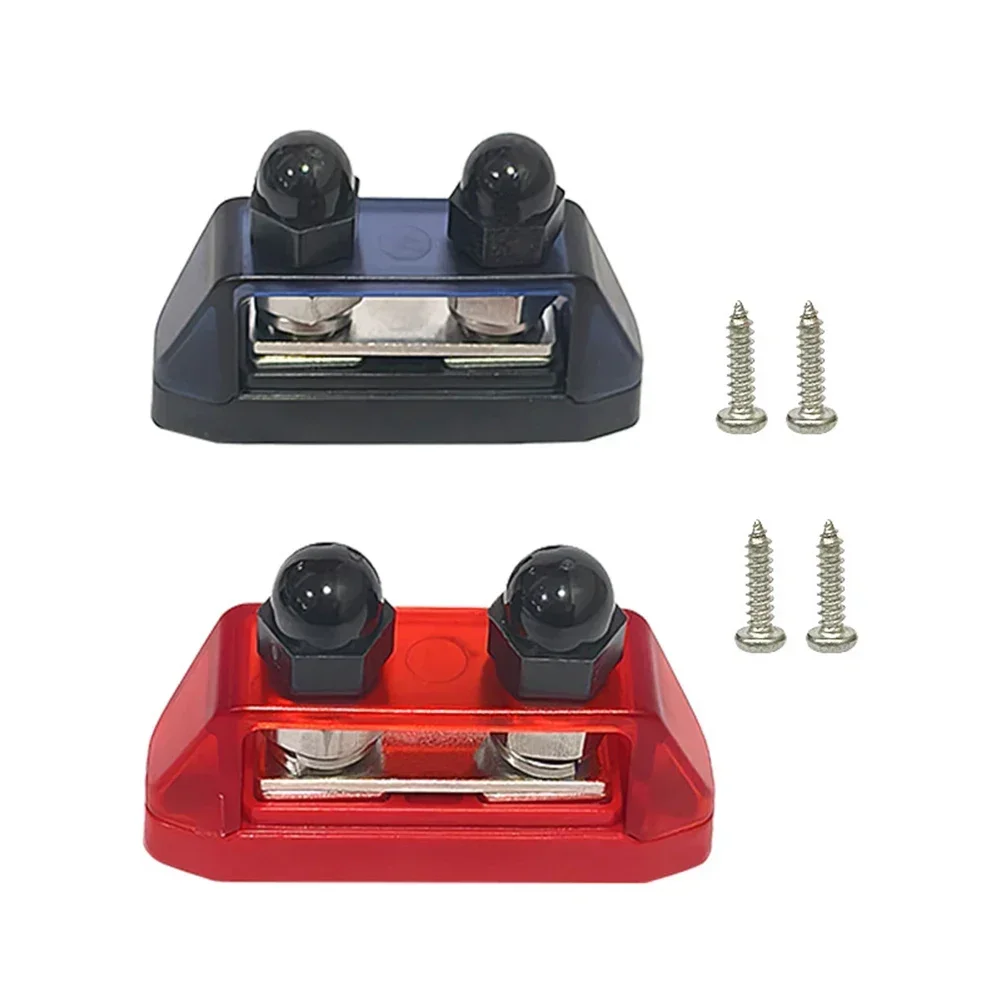 2pcs Terminal Block Studs 12V-48V DC Bus Bar Distribution Block With Dual Studs Terminals Block M8/M10 With Protective Cover