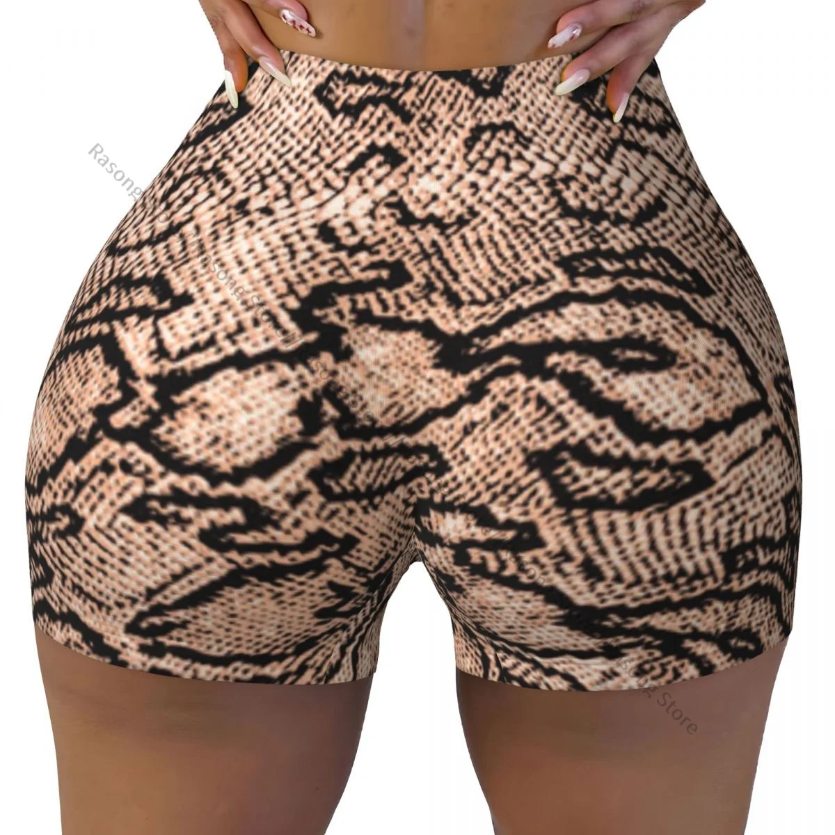 Women's Yoga Shorts Snake Background Scrunch Booty Butt Lifting Comfort Fitness Gym