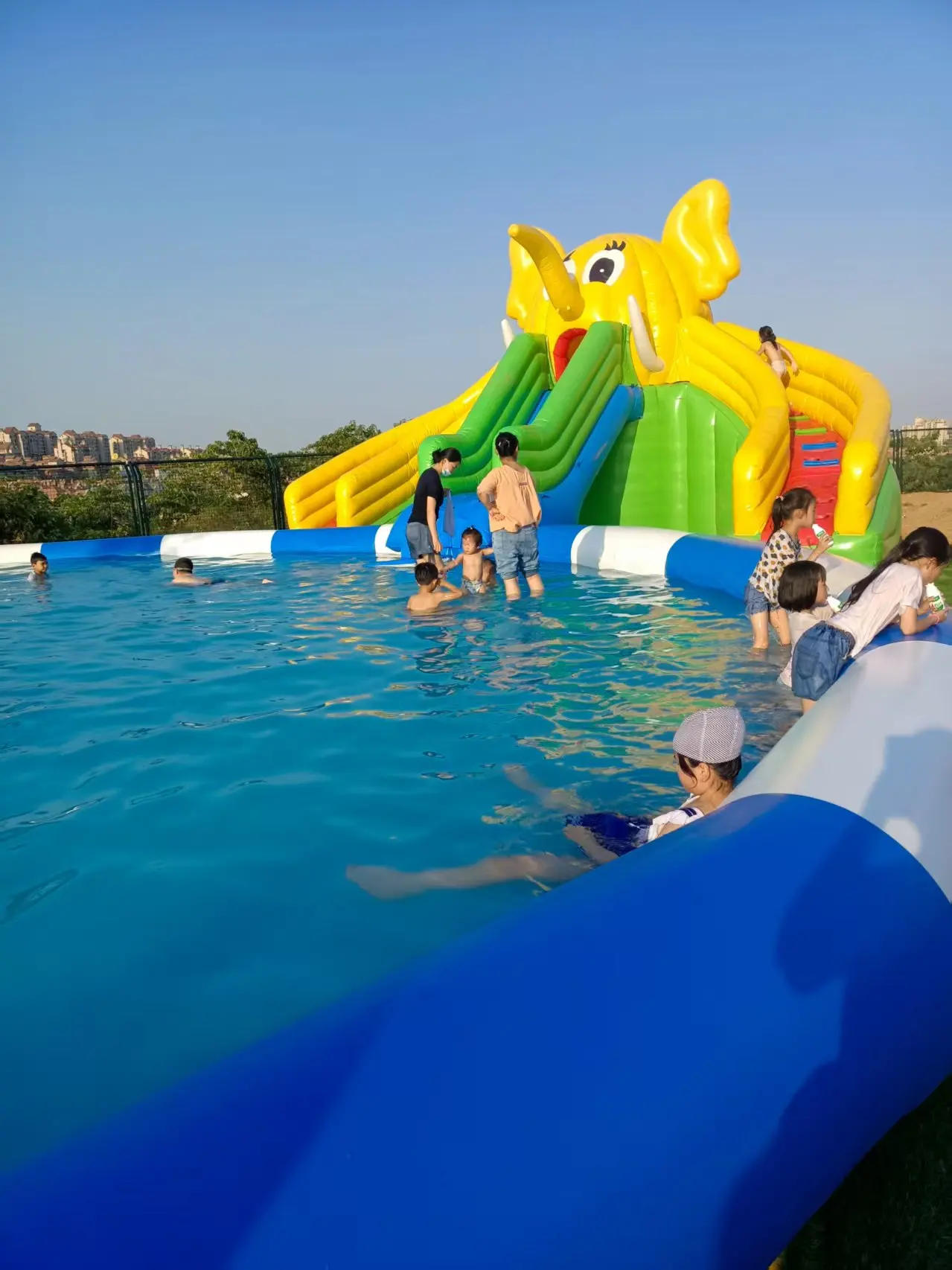 Inflatable Elephant Themed Multi-Lane Water Slide with Splash Pool Commercial Grade Water Recreation Equipment