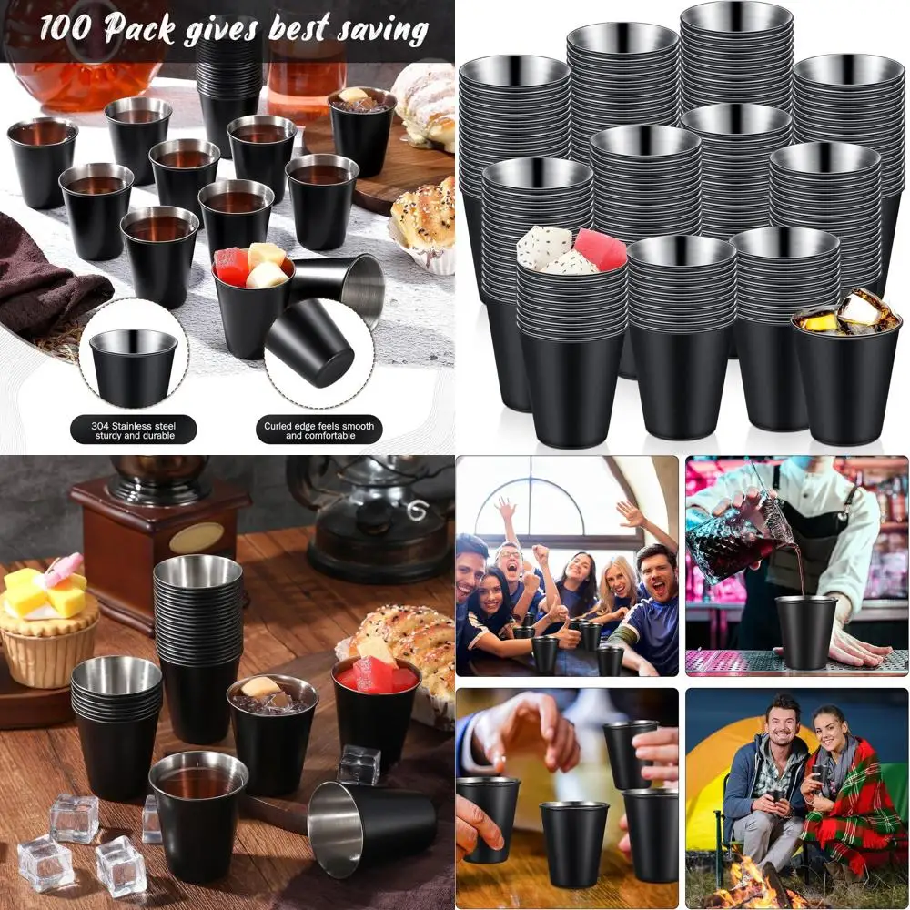 

Набор из 100 стаканов из нержавеющей стали на 2 унции, небьющиеся, идеально подходят для эспрессо, виски, бара, домашнего и наружного использования.