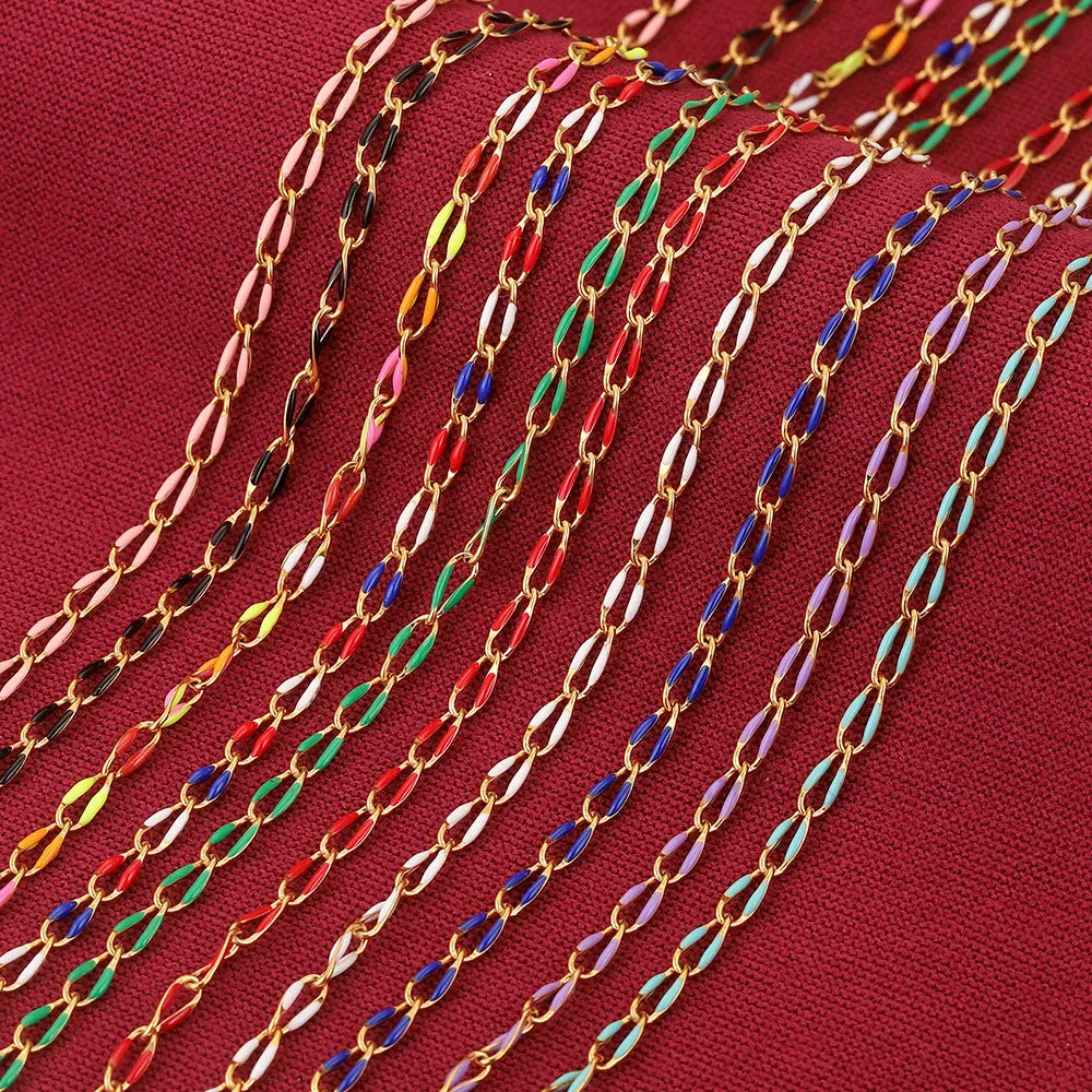 1 Meter Colorful Enamel Chain Stainless Steel Cable Rolo Link Body Gold Chain Belt for Jewelry Making DIY Necklace Bracelet Lots