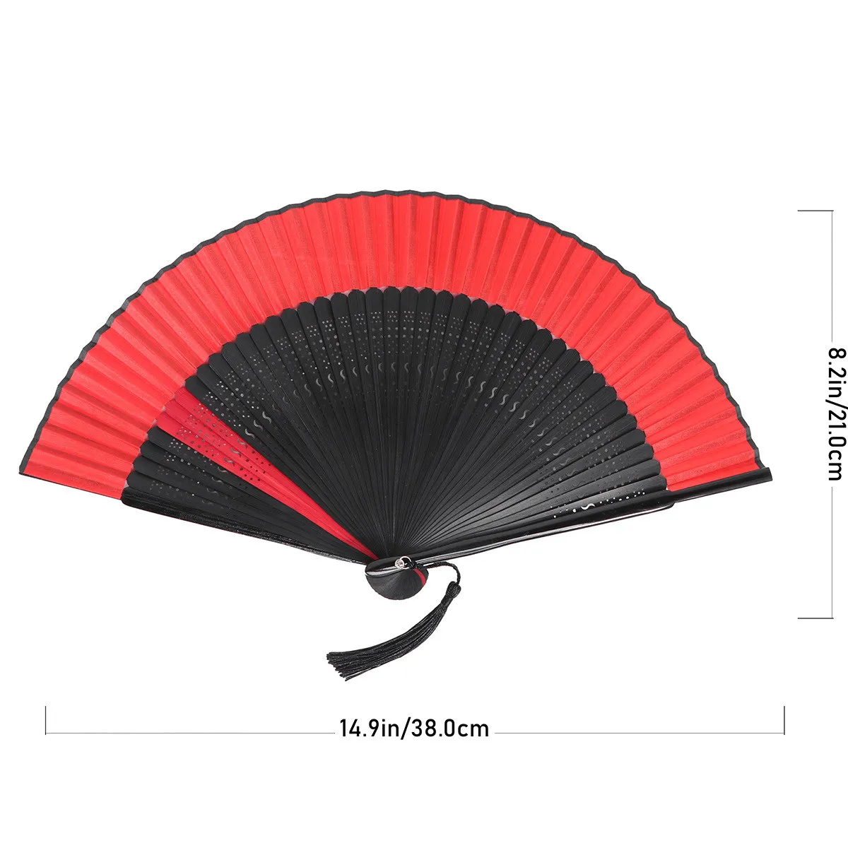 Vintage Black Folding Handheld Fan with Hollow Red Cover – Home Decor, Photo Prop, Gift