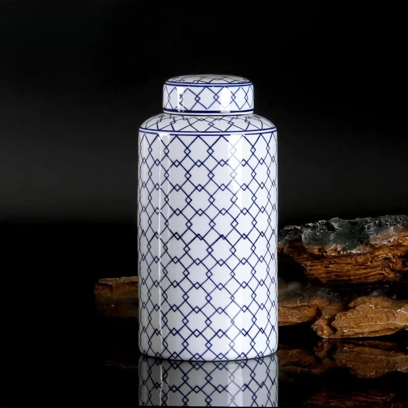 Ceramic ginger jar antique home jewelry flower arrangement vase porcelain blue and white jar decoration